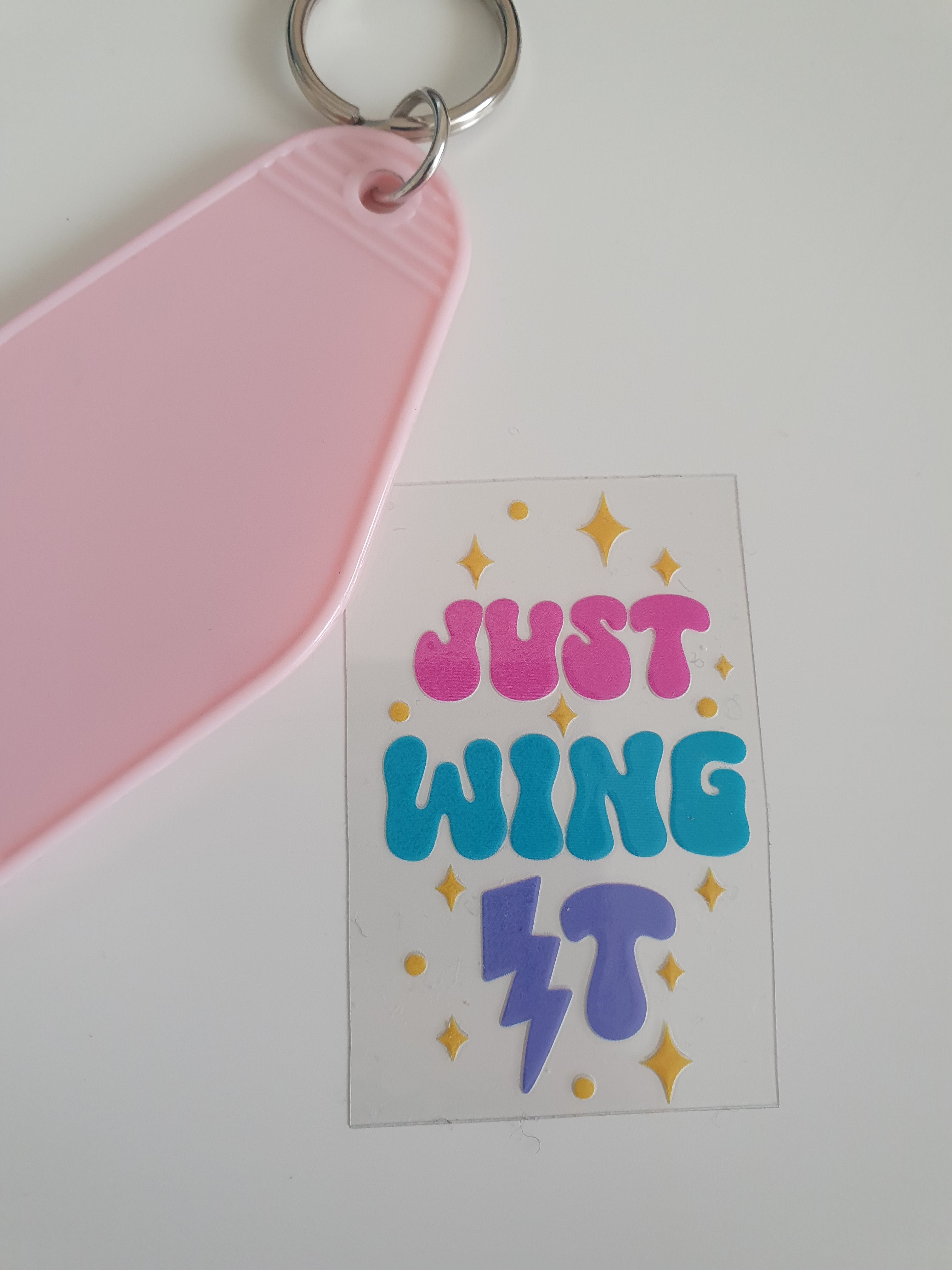 Just Wing it Motel Keyring UV DTF  print