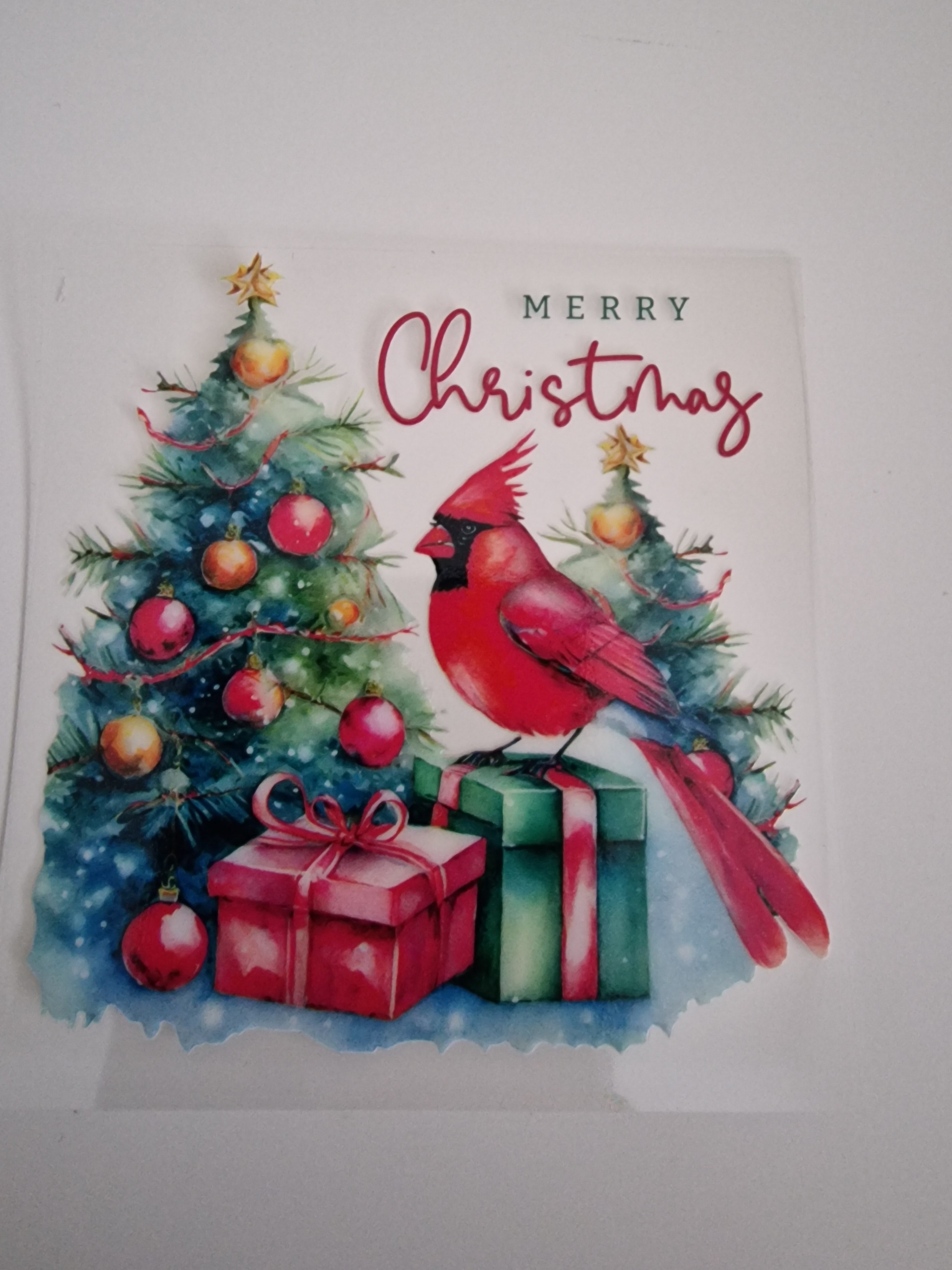 Merry Christmas Cardinal UV DTF Decal 8cm×8cm