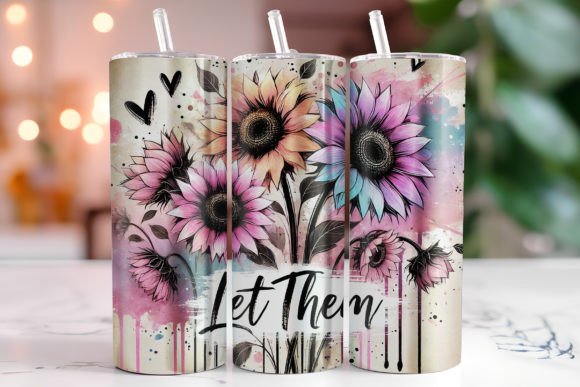 A set of three sublimation printed tumbler wraps with a floral design and the text 'Let them' displayed.