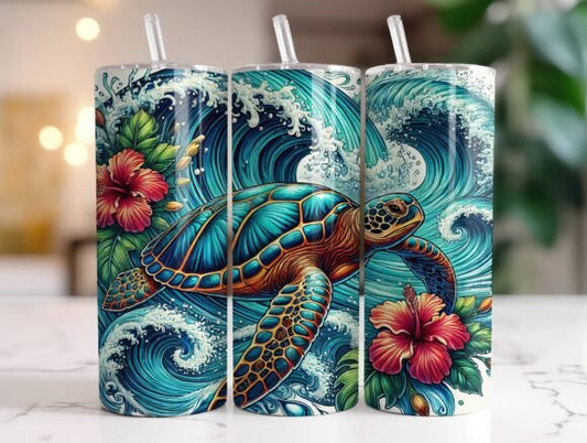 Floral Turtle 20 oz tumbler sublimation print