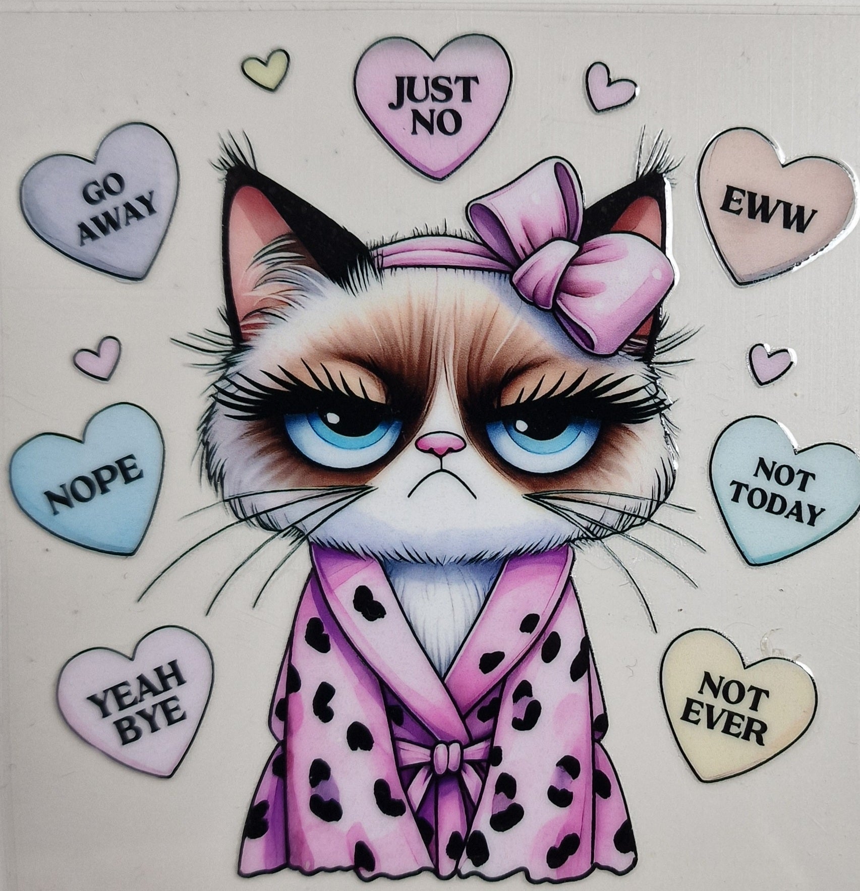 Anti Hearts Grumpy Cat UV DTF Decal 10cm