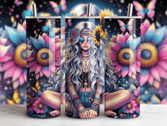 Hippie Girl 20 oz tumbler sublimation print