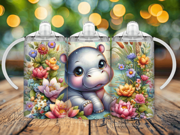 Baby Hippo 12oz Sippy cup/tumbler Sublimation Print - Wraps and Blanks