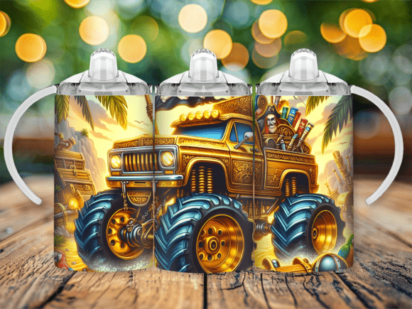 Monster Truck 12oz Sippy cup/tumbler Sublimation Print - Wraps and Blanks
