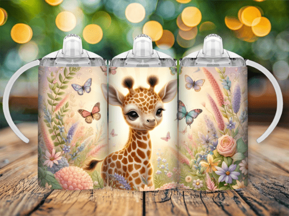 Giraffe 12oz Sippy cup/tumbler Sublimation Print - Wraps and Blanks