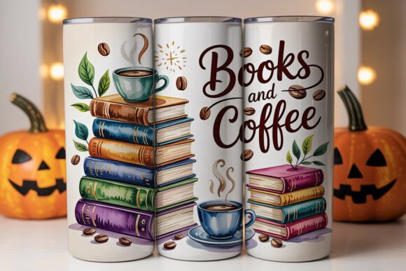 Books and Coffee 20oz tumbler Sublimation Print - Wraps and Blanks