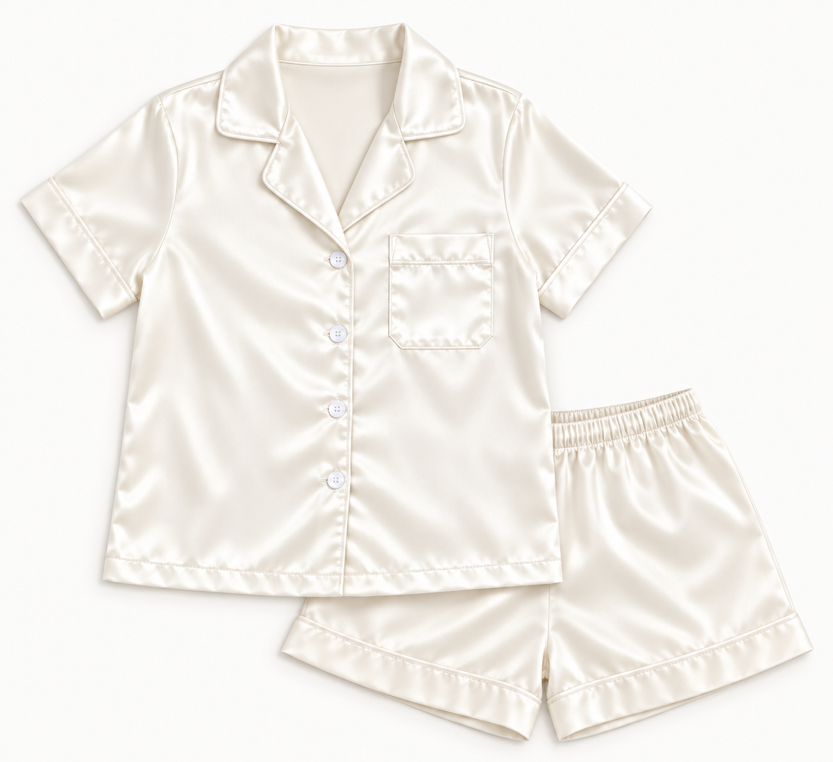 Ivory white short leg Satin Kids Pyjamas