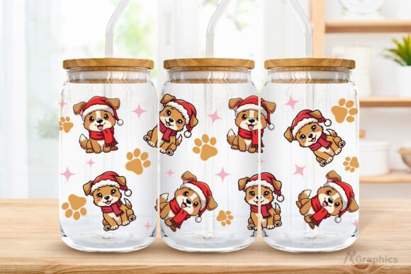 16oz Libbey Christmas hat puppy