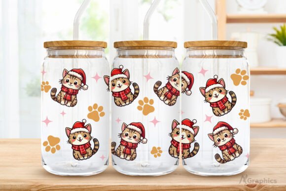 16oz Libbey Christmas hat cats