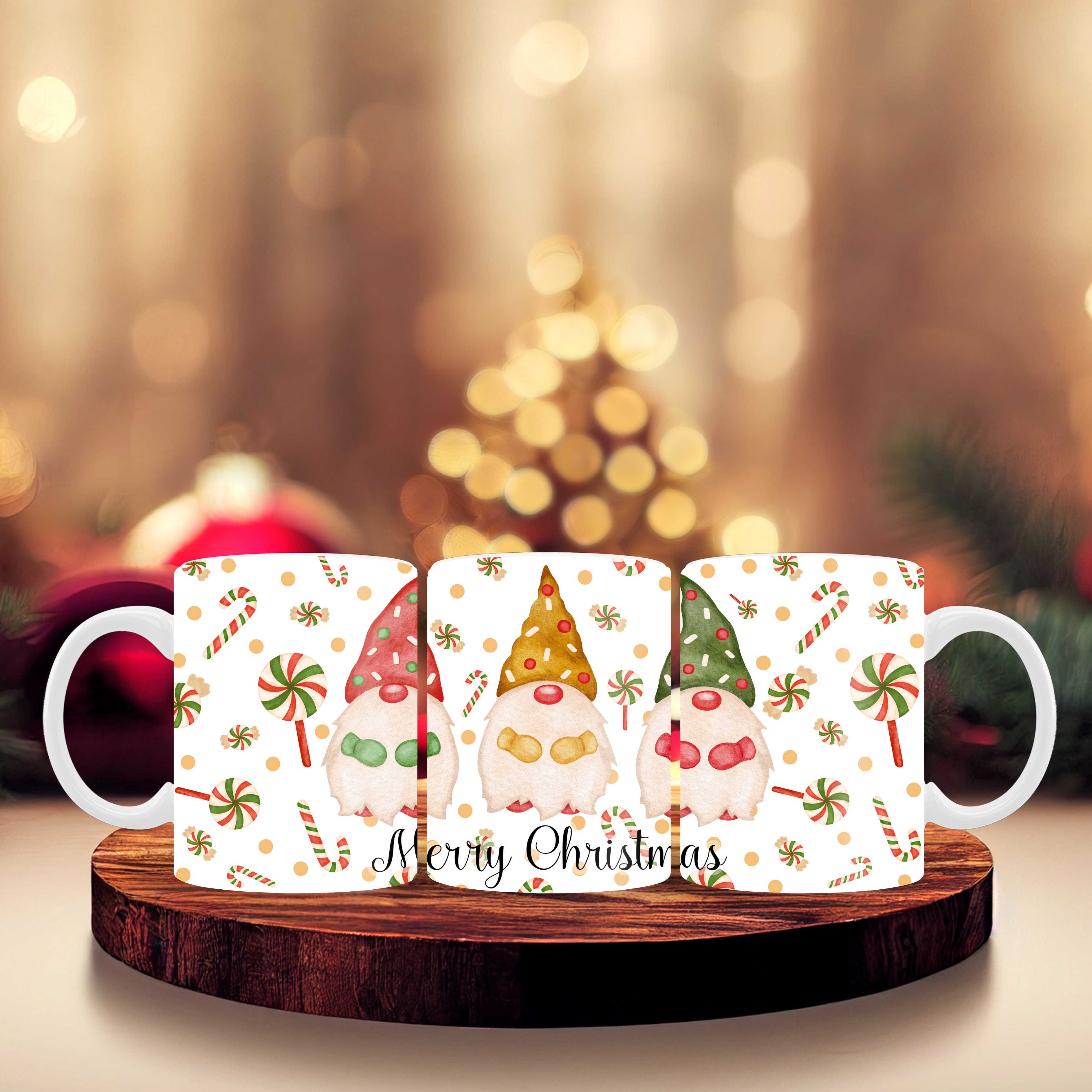 11oz mug sublimation wrap - 3 gnomes Merry Christmas