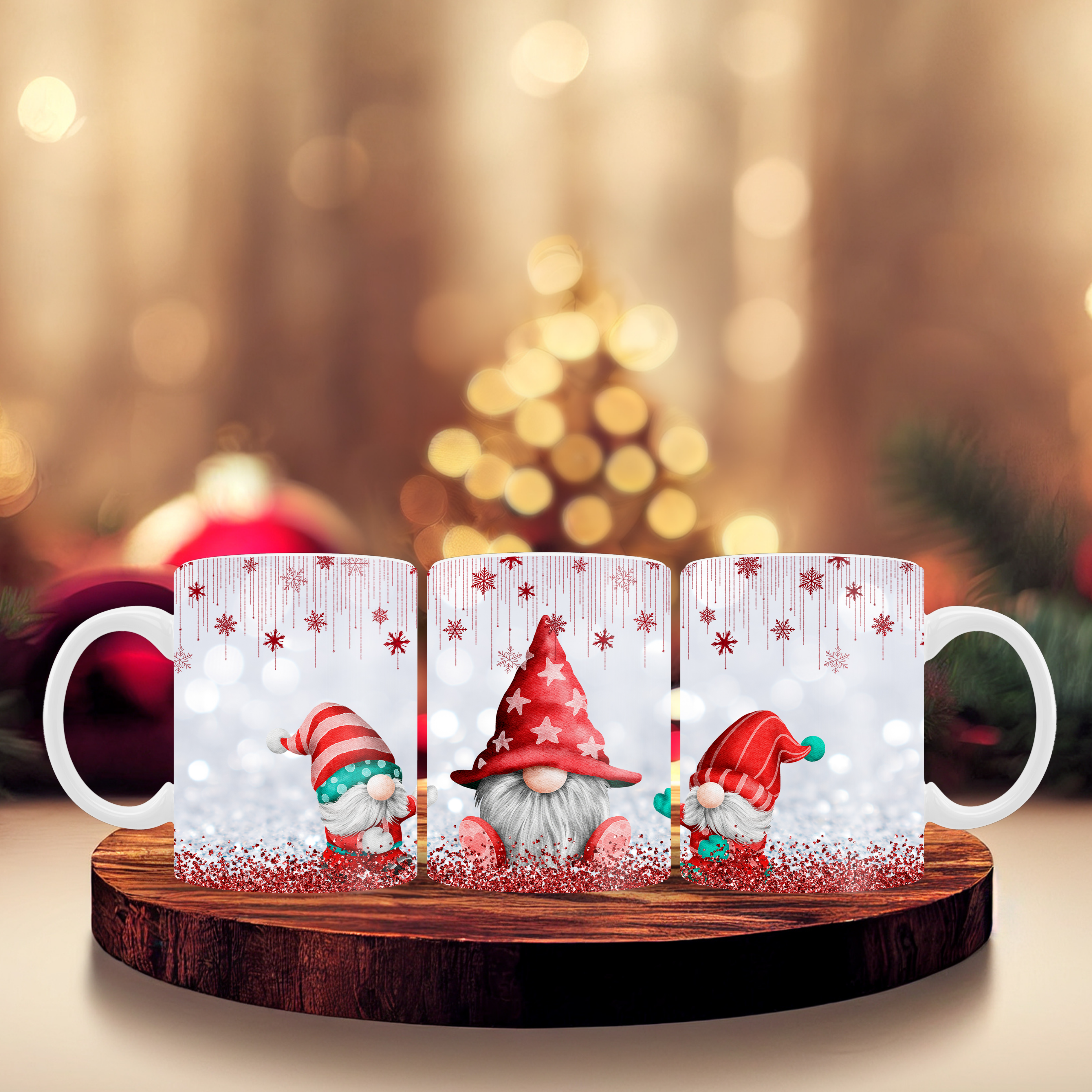 11oz mug sublimation wrap - Red gnomes
