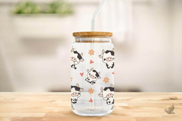 16oz Libbey Can Cute cow UVDTF print