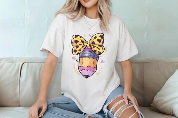 Pencil with bow DTF print