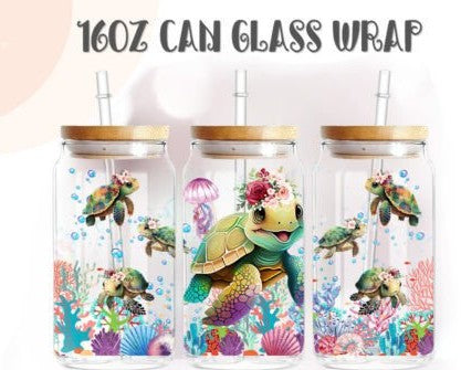 16oz Libbey Can Cute turtle UVDTF print