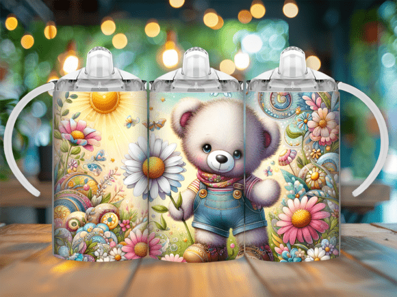 Denim Bear 12oz Sippy cup/tumbler Sublimation Print - Wraps and Blanks