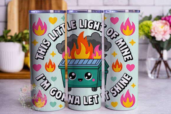 Dumpster Fire Kawaii 20oz tumbler Sublimation Print - Wraps and Blanks