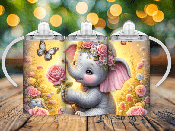 Elephant 12oz Sippy cup/tumbler Sublimation Print - Wraps and Blanks