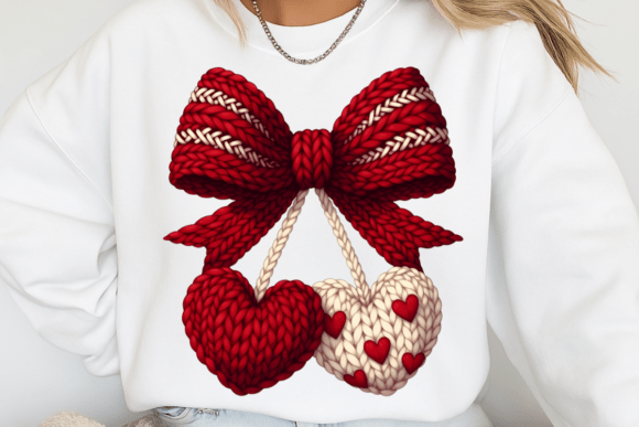 Cherry Hearts  Faux Yarn 20cm DTF print - Wraps and Blanks