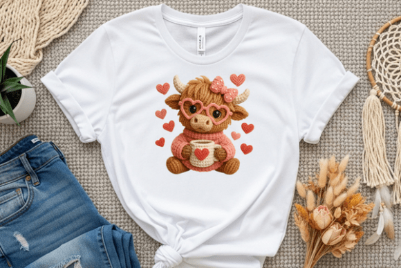 Highland cow Valentines Faux Yarn 20cm DTF print - Wraps and Blanks