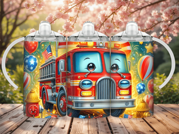 Fire engine 12oz Sippy cup/tumbler Sublimation Print - Wraps and Blanks