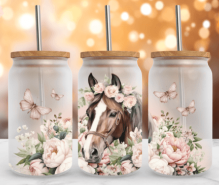 16 Oz Libbey Can Horse with flowers