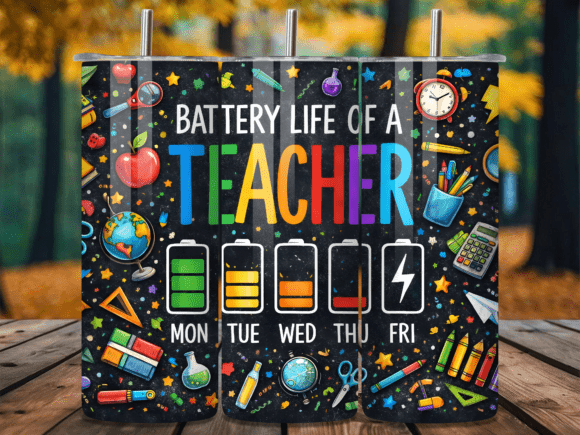 Teacher Battery Life 20oz tumbler Sublimation Print - Wraps and Blanks