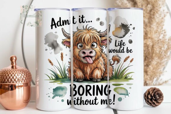 Funny Highland Cow 20oz tumbler Sublimation Print - Wraps and Blanks