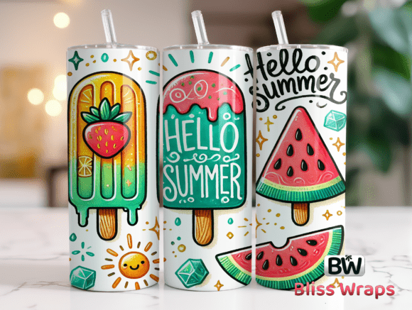 Hello Summer 20oz tumbler Sublimation Print - Wraps and Blanks