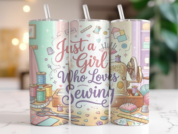 Just a girl who loves sewing 20oz tumbler Sublimation Print - Wraps and Blanks
