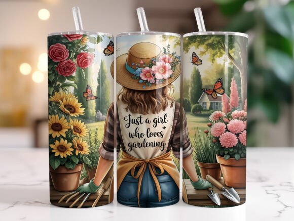 Just a girl who loves gardening 20oz tumbler Sublimation Print - Wraps and Blanks