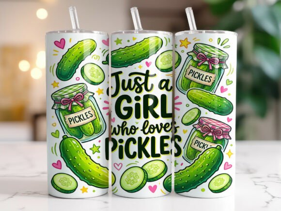 Just a girl who loves pickles 20oz tumbler Sublimation Print - Wraps and Blanks