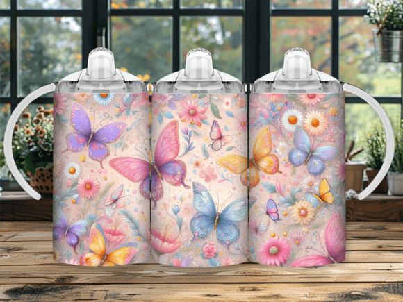 Pastel Butterfly 12oz Sippy cup/tumbler Sublimation Print - Wraps and Blanks
