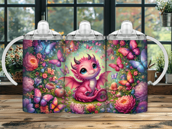 Pink Dragon 12oz Sippy cup/tumbler Sublimation Print - Wraps and Blanks
