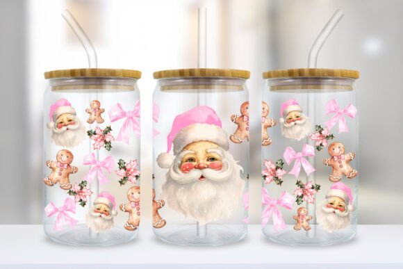 16oz Libbey Pink Santa - Wraps and Blanks