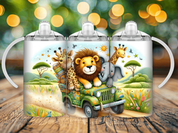 Safari Animals 12oz Sippy cup/tumbler Sublimation Print - Wraps and Blanks