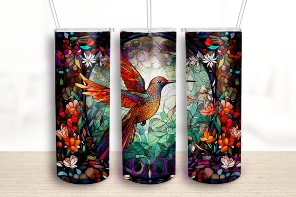 Stained Glass hummingbird  20oz tumbler Sublimation Print - Wraps and Blanks