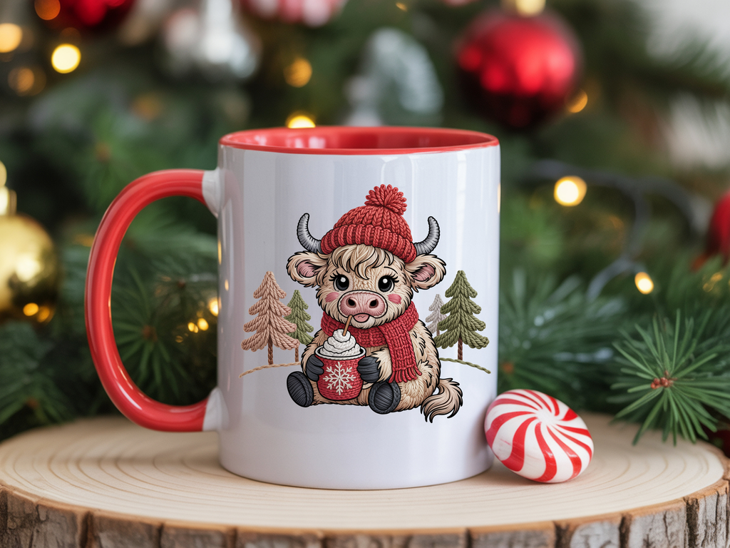 Highland Cow Hot chocolate Faux Yarn 8cm UVDTF decal