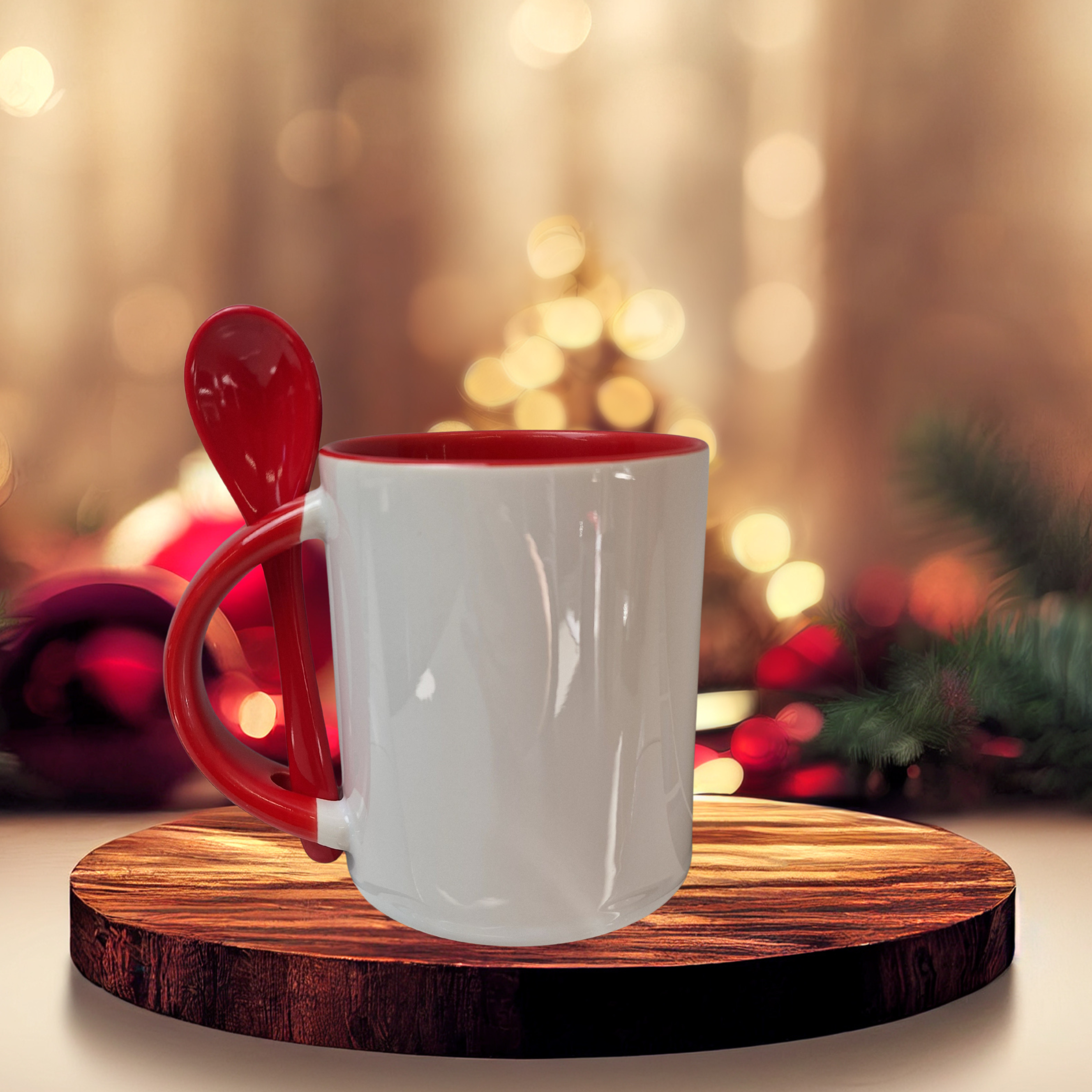 11oz white mug with spoon with red handle and red inner sublimation mug