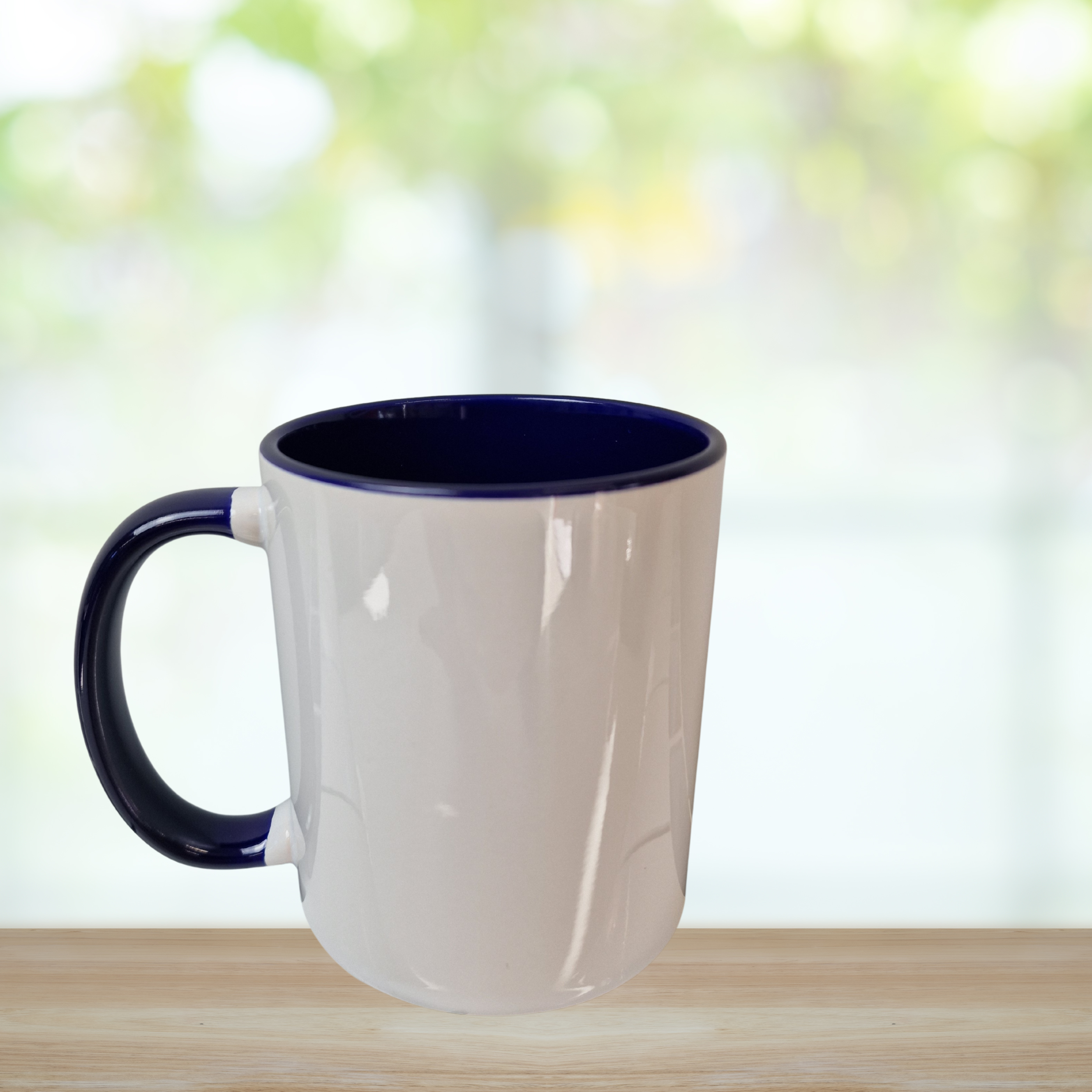 11oz white mug with navy blue handle and navy blue inner sublimation