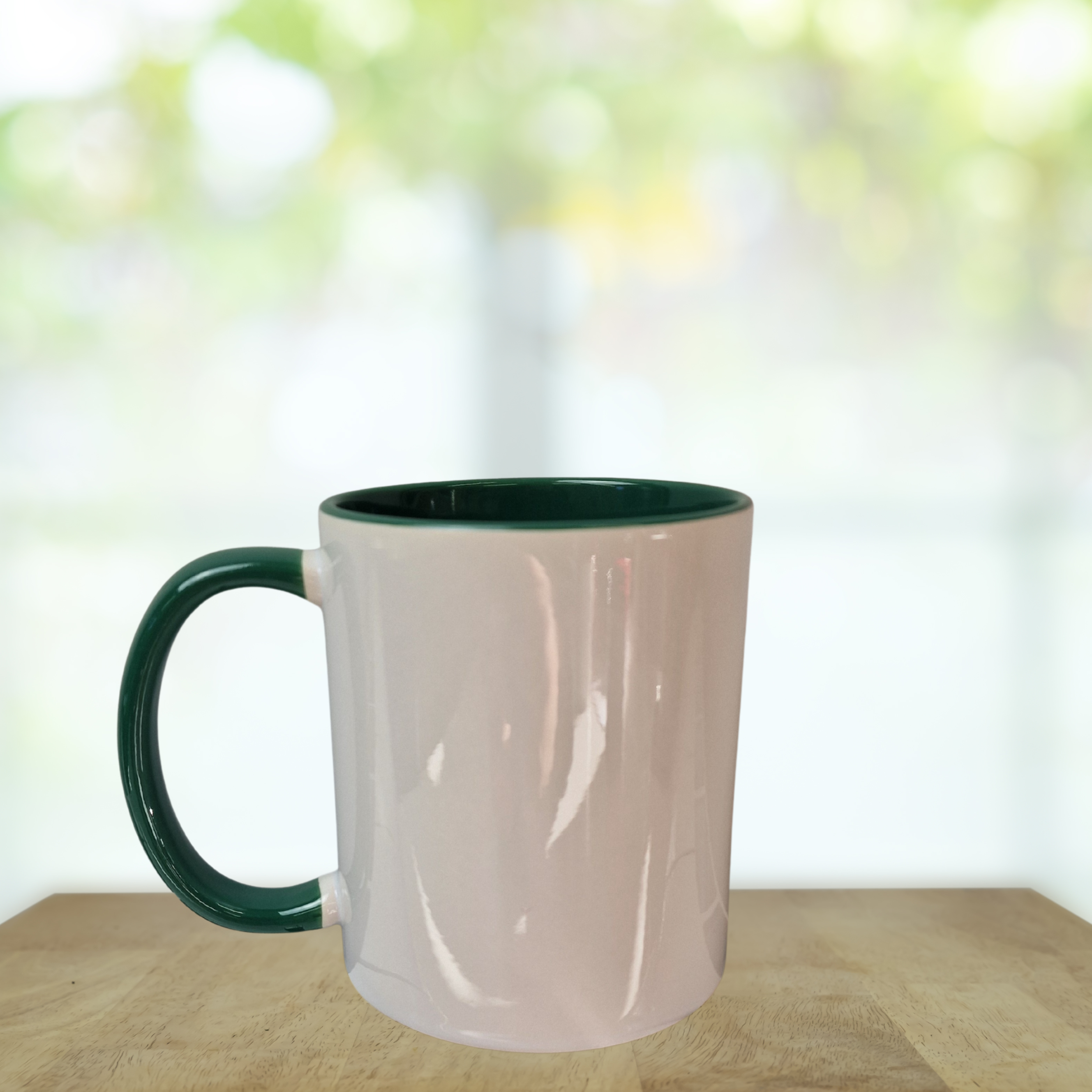 11oz white mug with green handle and green inner sublimation