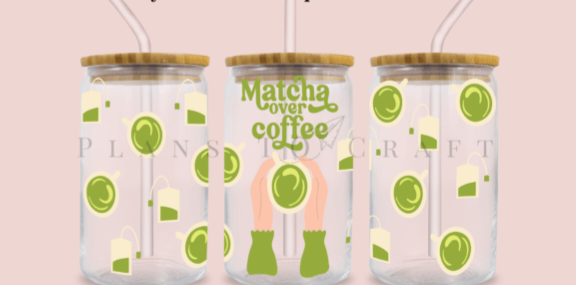 16oz Libbey Can Matcha over Coffee UVDTF print