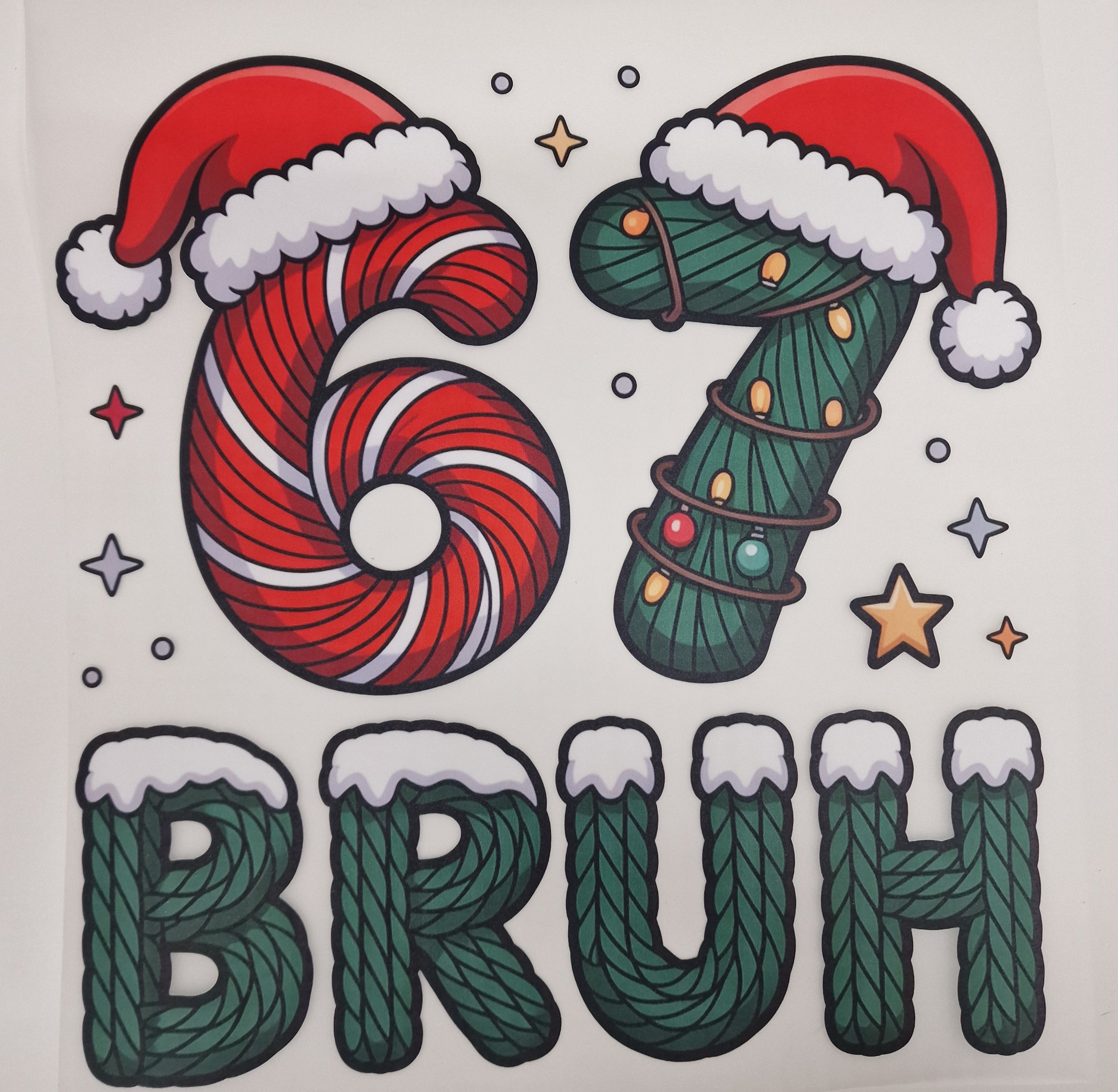 6 7 Bruh Faux Yarn DTF print - Wraps and Blanks