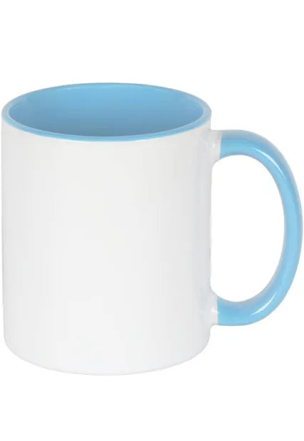 11oz white with baby blue handle and baby blue inner sublimation mug