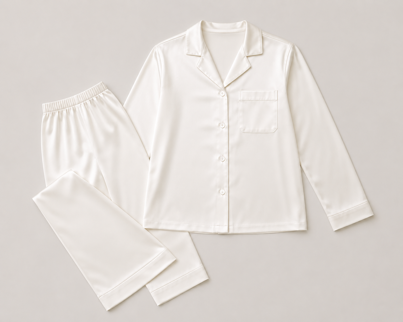 Adults Ivory White long leg satin Pyjamas