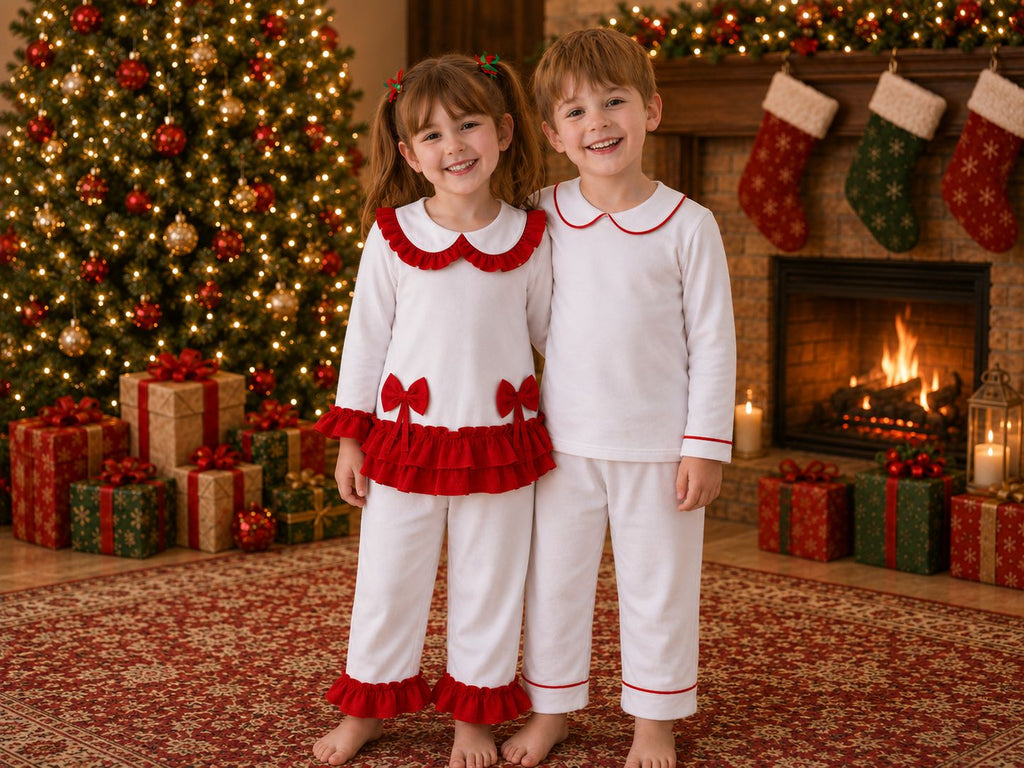 Red Frill Kids Christmas Cotton Pyjamas