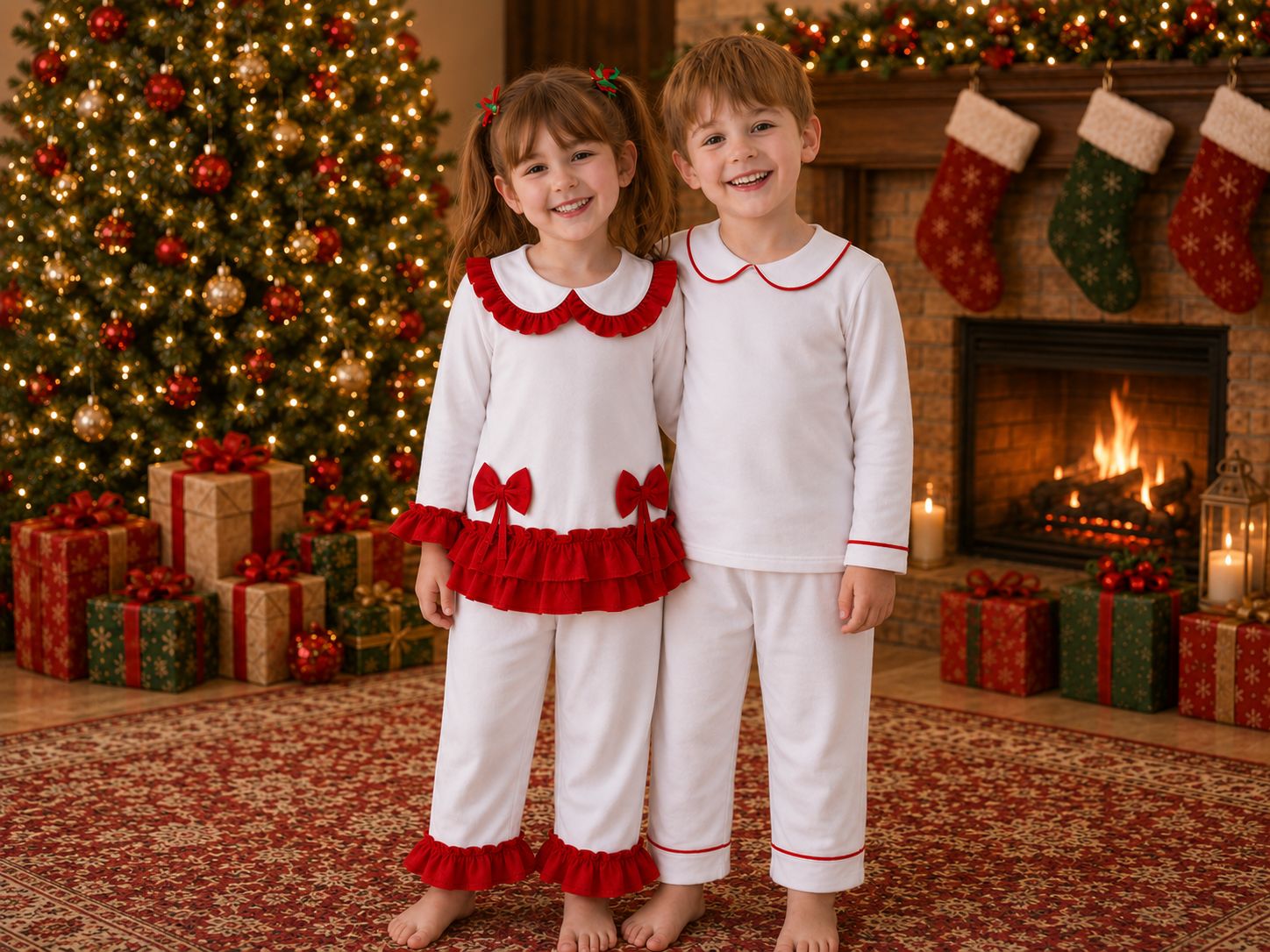 Red Frill Kids Christmas Cotton Pyjamas