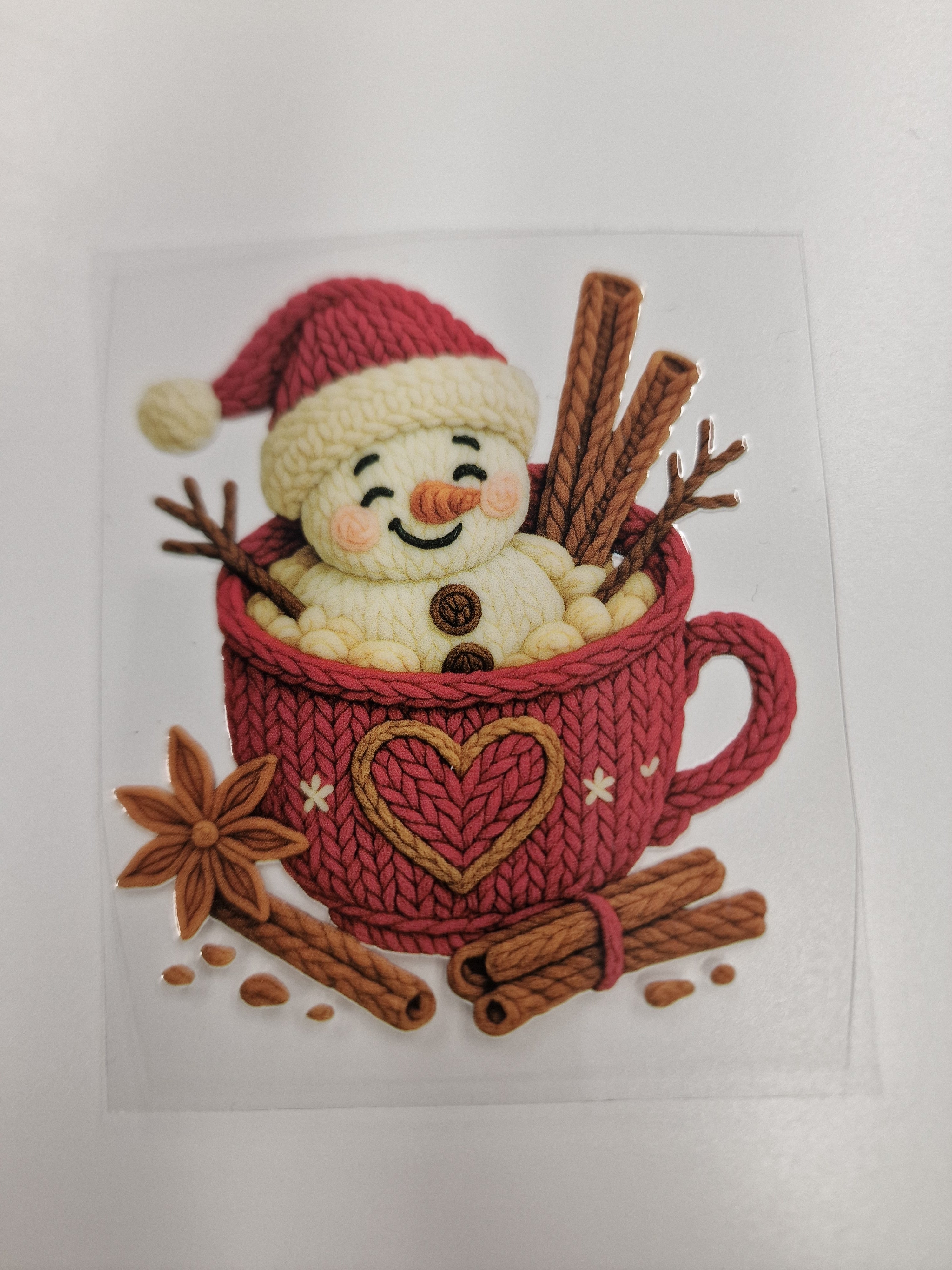 Hot Chocolate Snowman Faux Yarn 8cm UVDTF decal