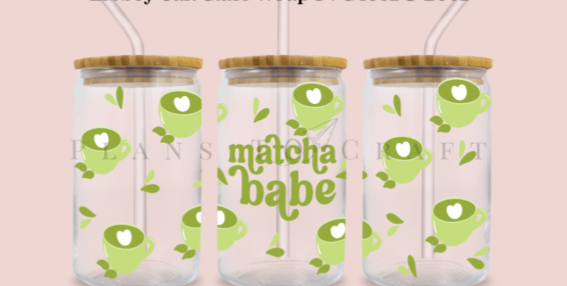 16oz Libbey Can Matcha Babe UVDTF print