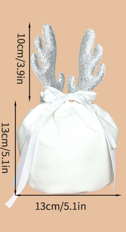 Silver Reindeer ears drawstring bag small