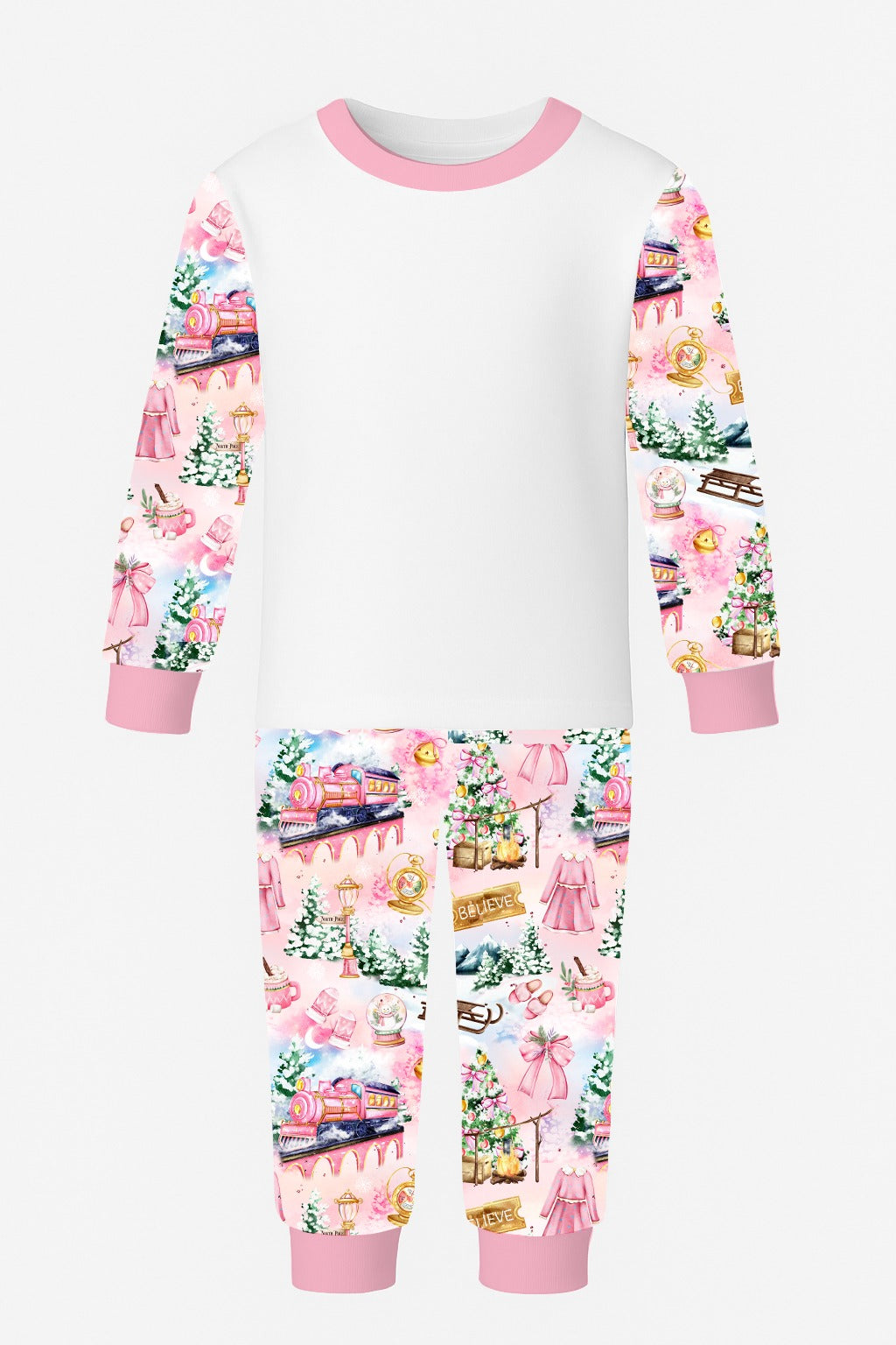 Pink Train Sublimation Kids Pyjamas PRE-ORDER
